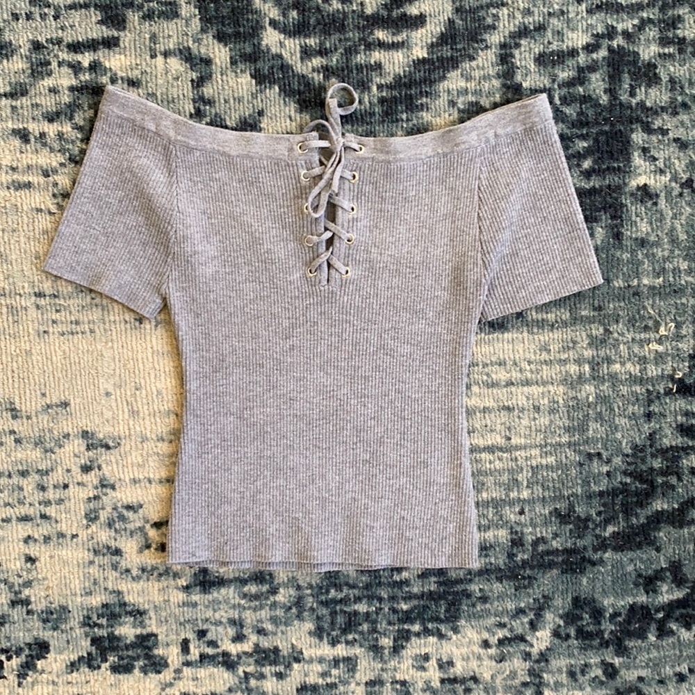 LA Hearts Grey Tight Off the Shoulder Top